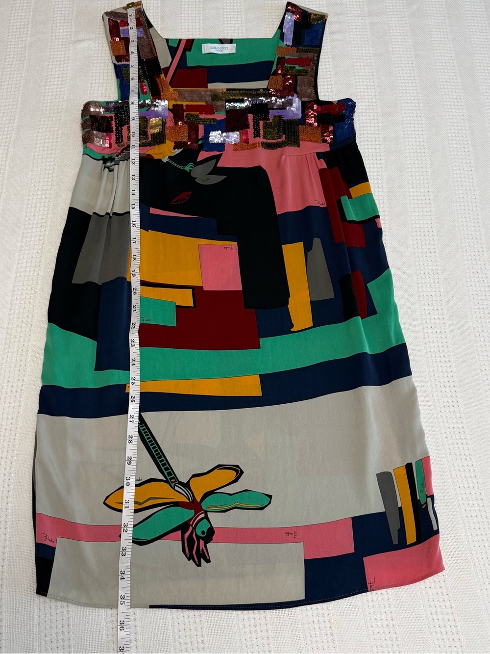 Emilio Pucci Vintage Dragonfly Bird Print Sequin-Trim Dress - Picture 14 of 15